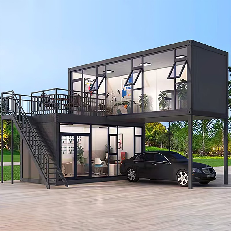 Casă de containere din sticlă cu două etaje